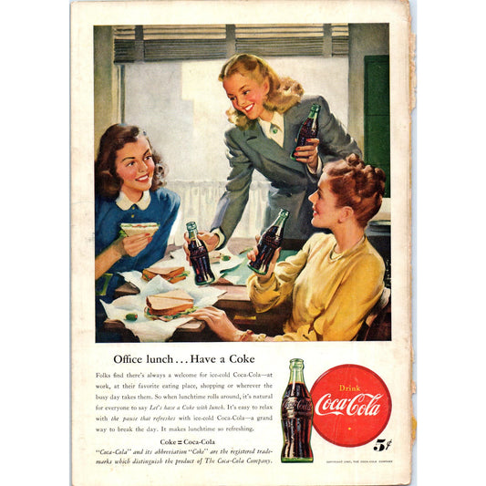 Office Lunch Have a Coke - Coca Cola 1947 Magazine Ad 7x10 D10