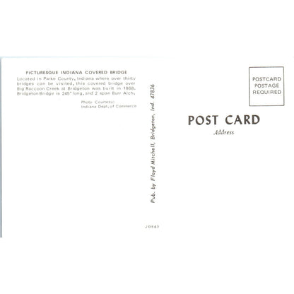 Bridgeton Bridge Parke County IN Vintage Covered Bridge Postcard PD3