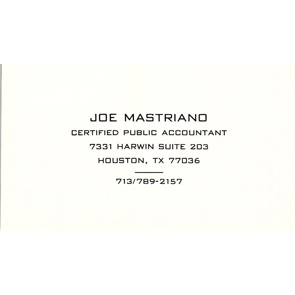 Joe Mastriano CPA Houston TX Vintage Business Card SD9-B1