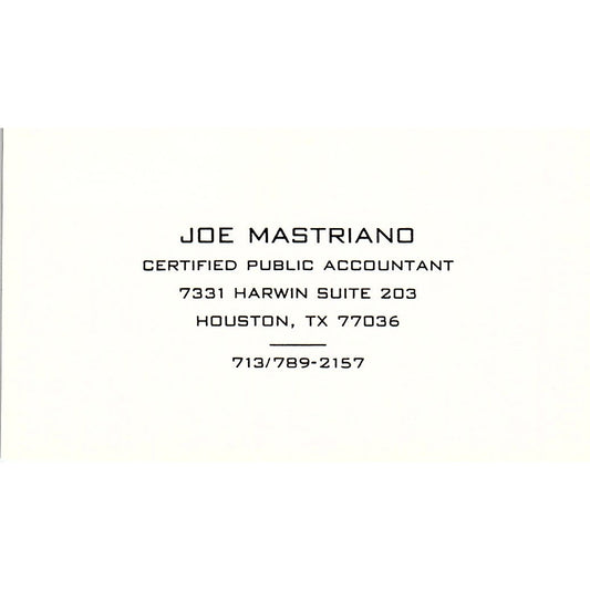 Joe Mastriano CPA Houston TX Vintage Business Card SD9-B1