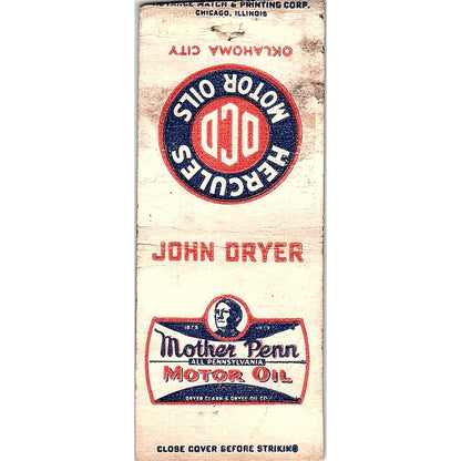 Hercules Motor Oils Oklahoma City John Dryer Vintage Matchbook Cover SC7-Y10