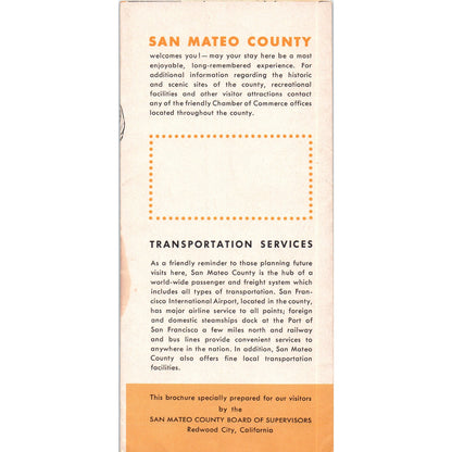 1950s San Mateo County California Visitor's Guide Brochure & Map TH9-CB