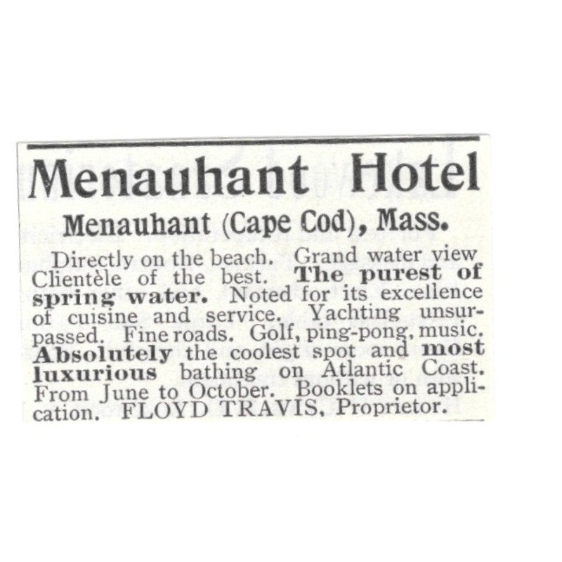 Menauhant Hotel Cape Cod MA Floyd Travis 1903 Magazine Ad AF7-SS3
