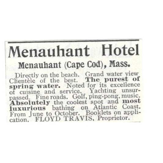 Menauhant Hotel Cape Cod MA Floyd Travis 1903 Magazine Ad AF7-SS3