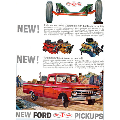 1965 Ford I-Beam Twin Pickup Truck Automobile Car - Vintage Magazine Ad D20