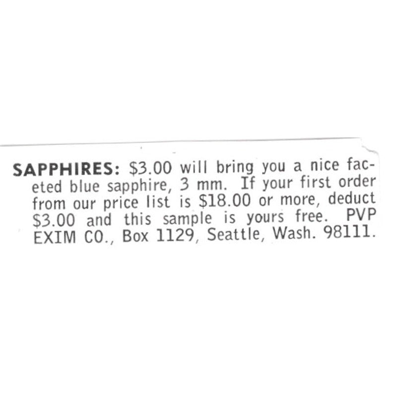 Pvp Exim Co Sapphires Seattle Washington 1972 Ad AF8-S11