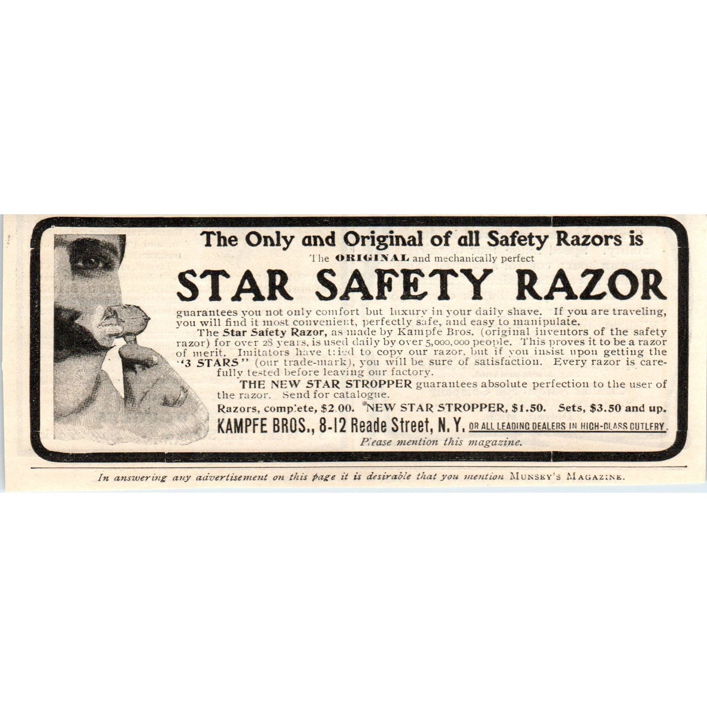 Star Safety Razor Kampfe Bros NY c1905 Original Magazine Advertisement AE7-A3