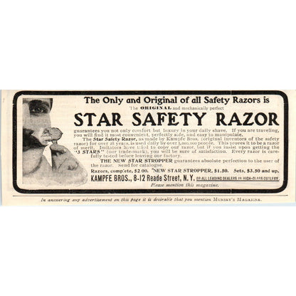 Star Safety Razor Kampfe Bros NY c1905 Original Magazine Advertisement AE7-A3
