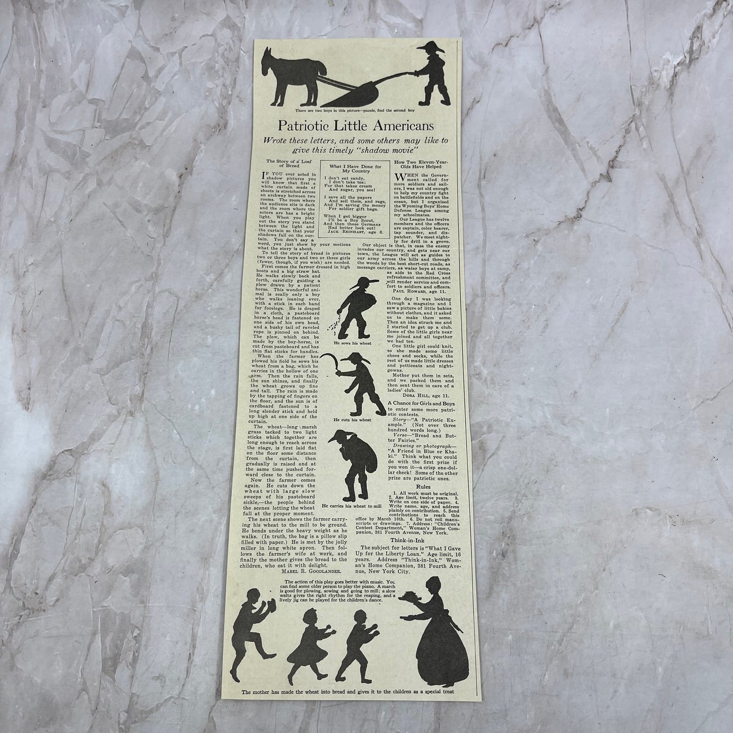Patriotic Little Americans Silhouette Shadow Puppets 1918 Magazine Ad FL6-10