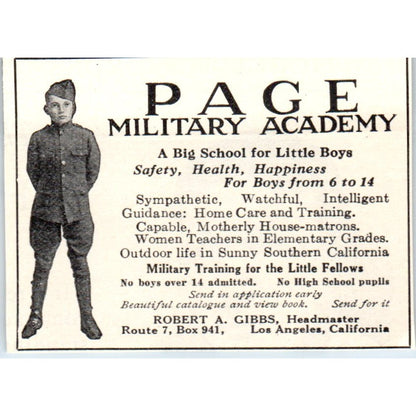 Page Military Academy Robert A. Gibbs Los Angeles CA 1924 Magazine Ad AF2-A1