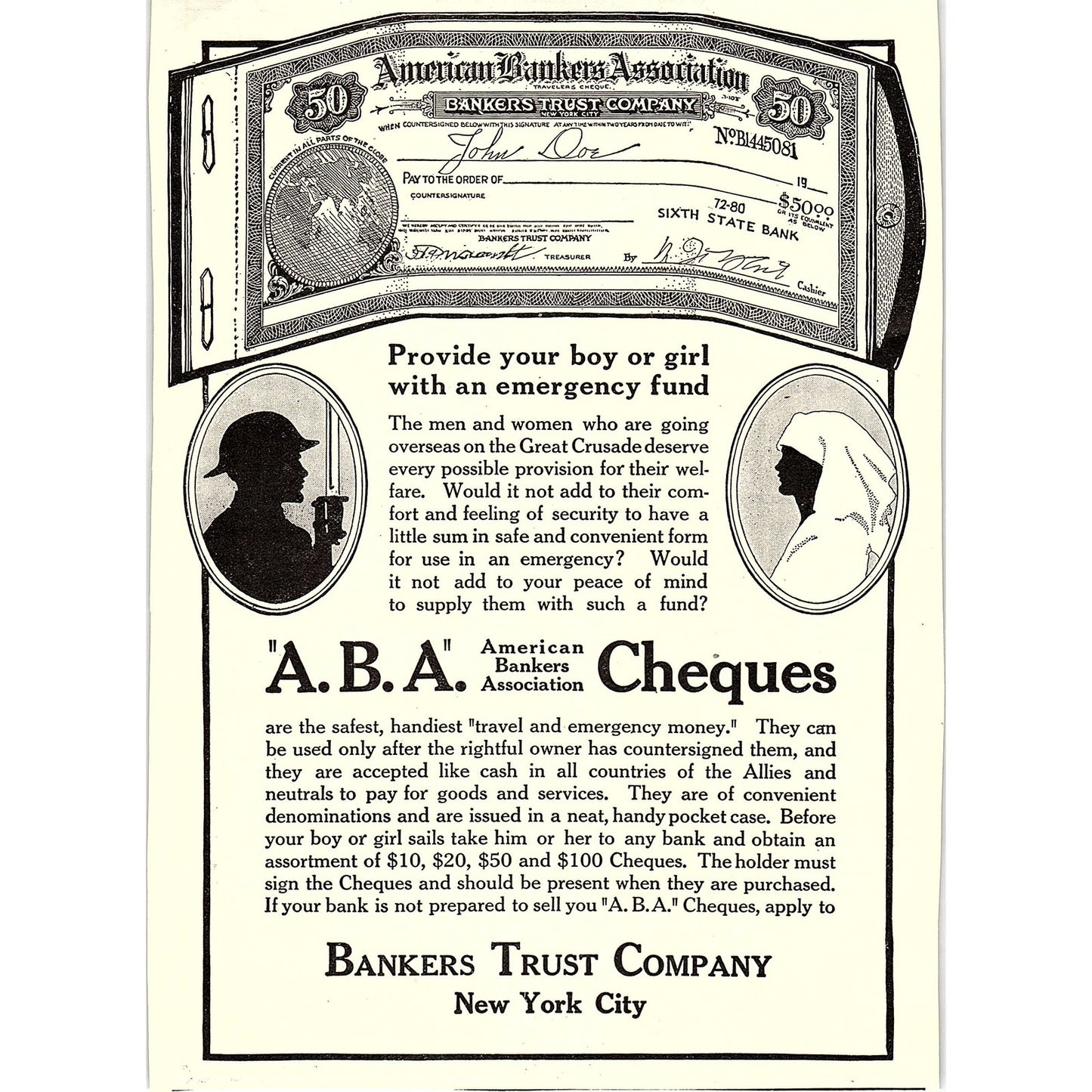 ABA Bankers Trust Company New York City NY c1920 Ad AF8-9