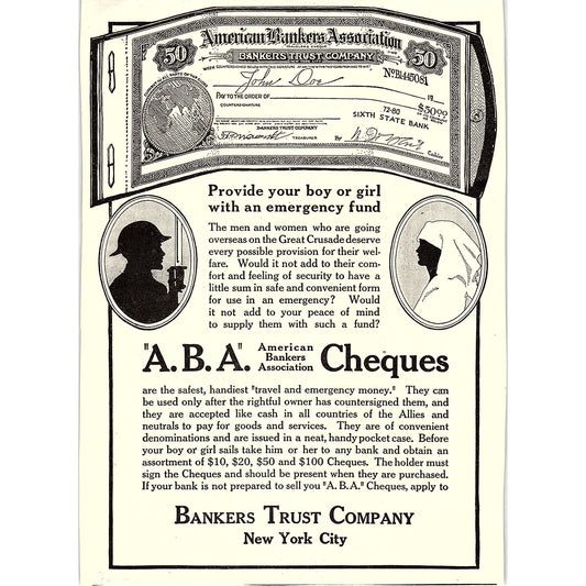 ABA Bankers Trust Company New York City NY c1920 Ad AF8-9