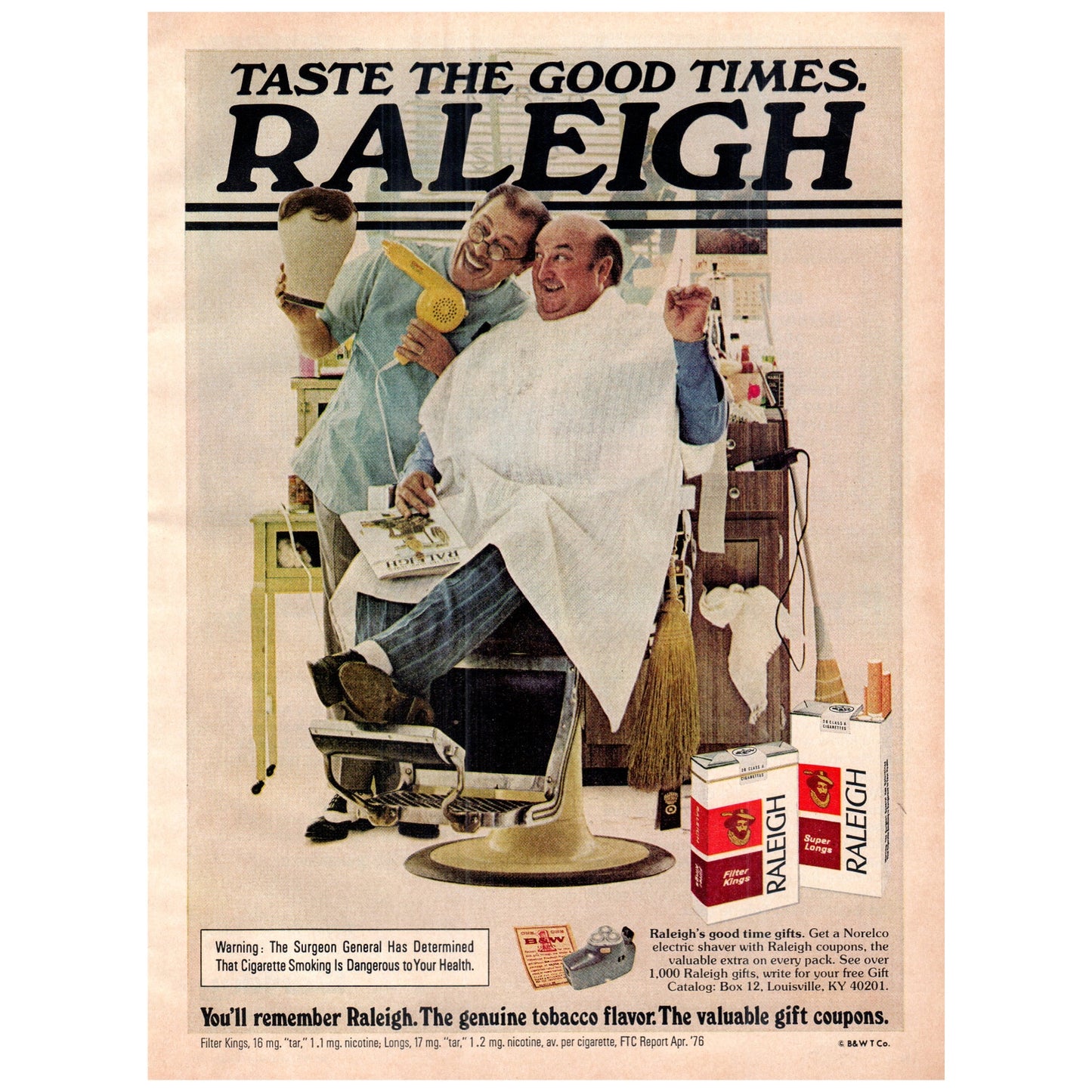 Raleigh Cigarettes Norman Rockwell Barbershop Spoof 1977 Ad D25