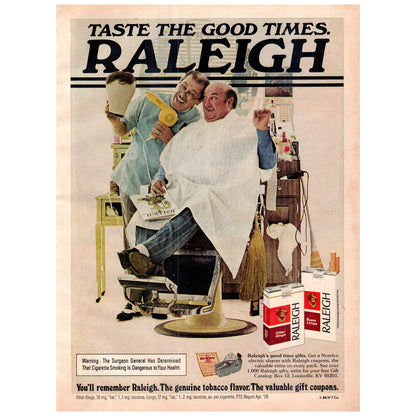 Raleigh Cigarettes Norman Rockwell Barbershop Spoof 1977 Ad D25