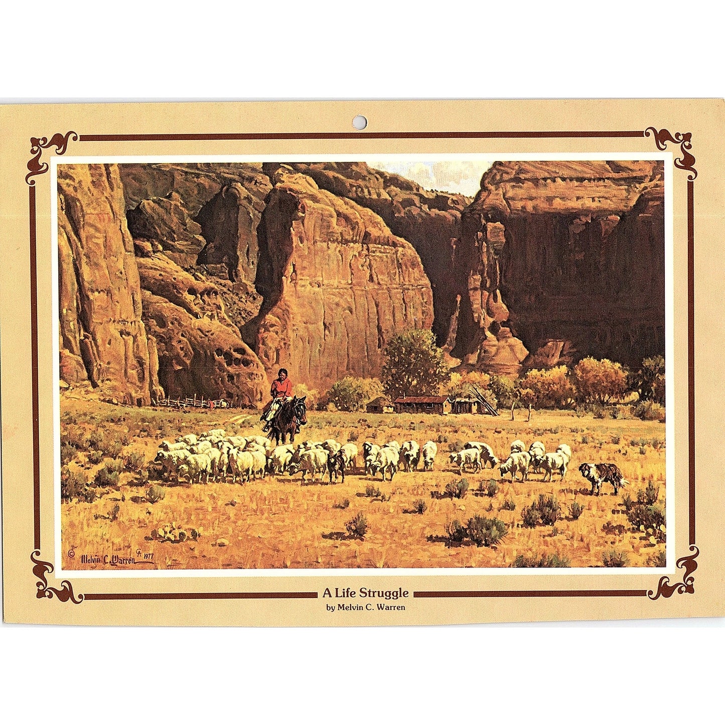 1979 A Life Struggle Sheep Herding Melvin C Warren Vintage Art Print 6x8 V12