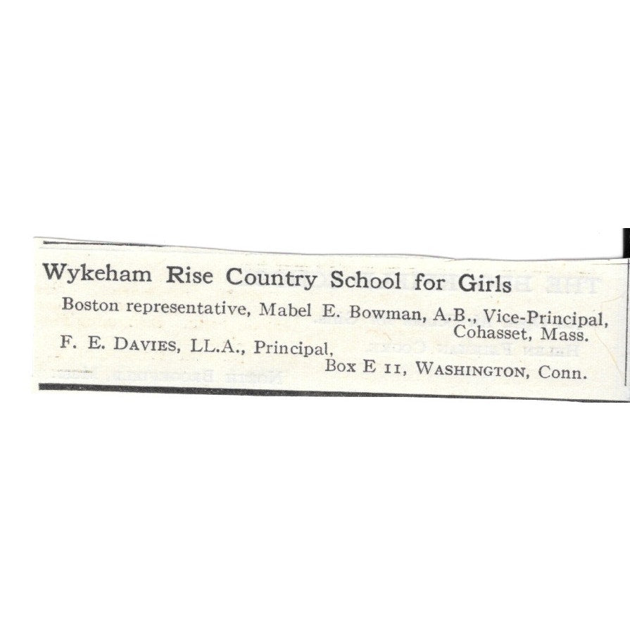 Wykeham Rise Country School for Girls Washington CT F.E. Davies c1920 Ad AG4-S9