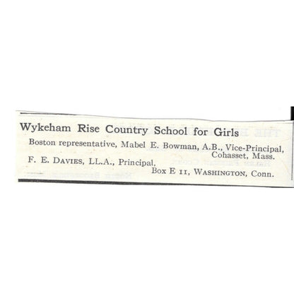 Wykeham Rise Country School for Girls Washington CT F.E. Davies c1920 Ad AG4-S9