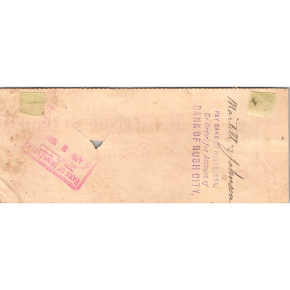 First National Bank of St. Paul Minnesota 1886 Bank Check Rush City Stamp AJ4-6