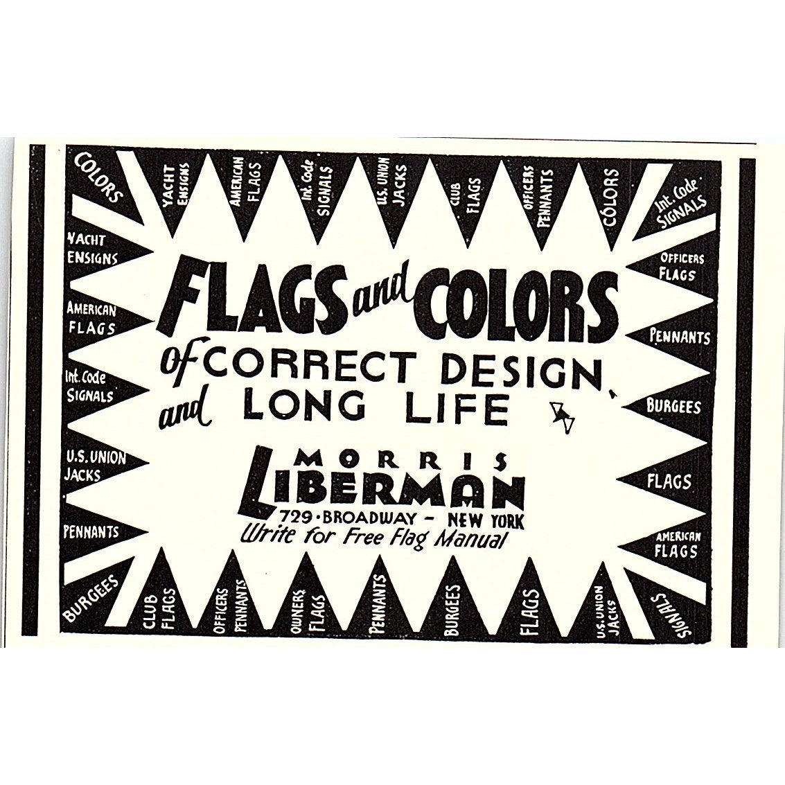 Flags and Colors - Morris Liberman 729 Broadway NY 1932 Ad AG2-M18
