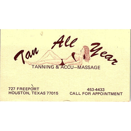 Tanning & Accu-Massage Houston Texas Vintage Business Card SB4-B2