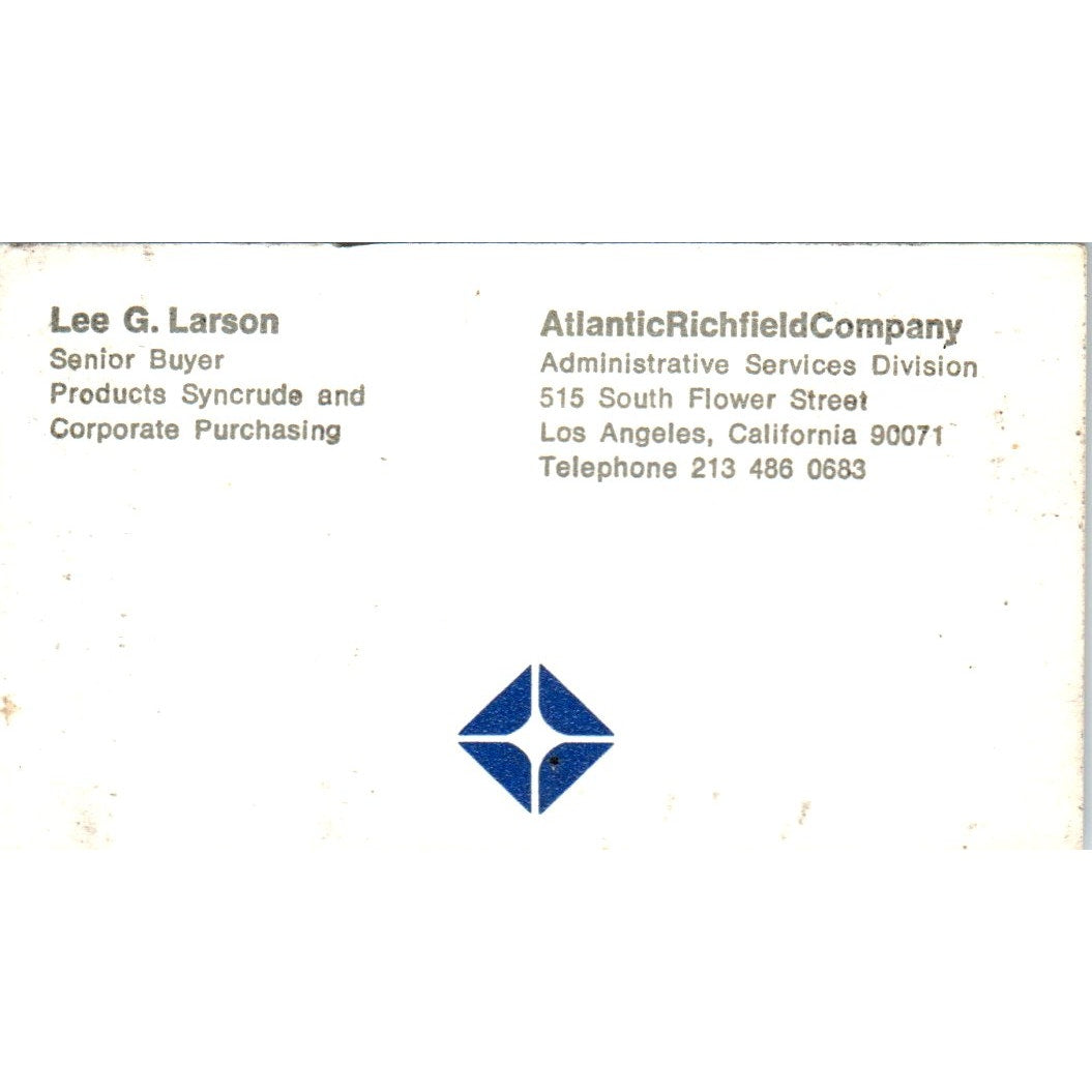 Lee G. Larson Atlantic Richfield Co Los Angeles CA Vintage Business Card SD8-B21