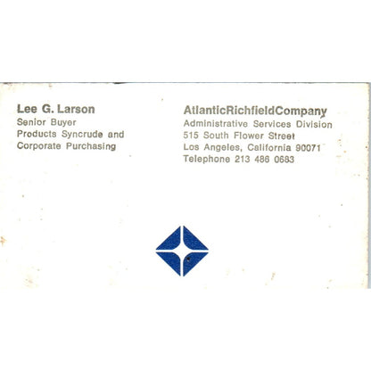 Lee G. Larson Atlantic Richfield Co Los Angeles CA Vintage Business Card SD8-B21
