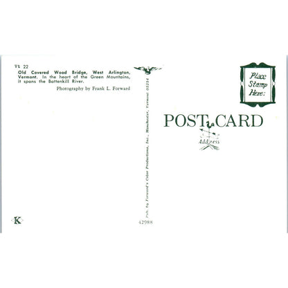 Covered Bridge Battenkill River West Arlington VT Vintage Postcard PD5