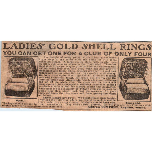 Ladies' Shell Rings Club Offer Comfort Augusta Maine 1910 Magazine Ad AF1-CM3