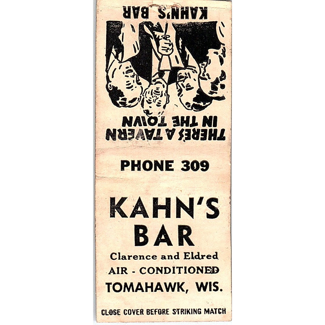 Kahn's Bar Tomahawk WI Vintage Matchbook Cover SC7-Y9