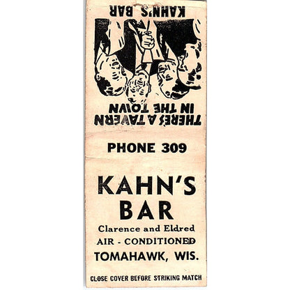 Kahn's Bar Tomahawk WI Vintage Matchbook Cover SC7-Y9