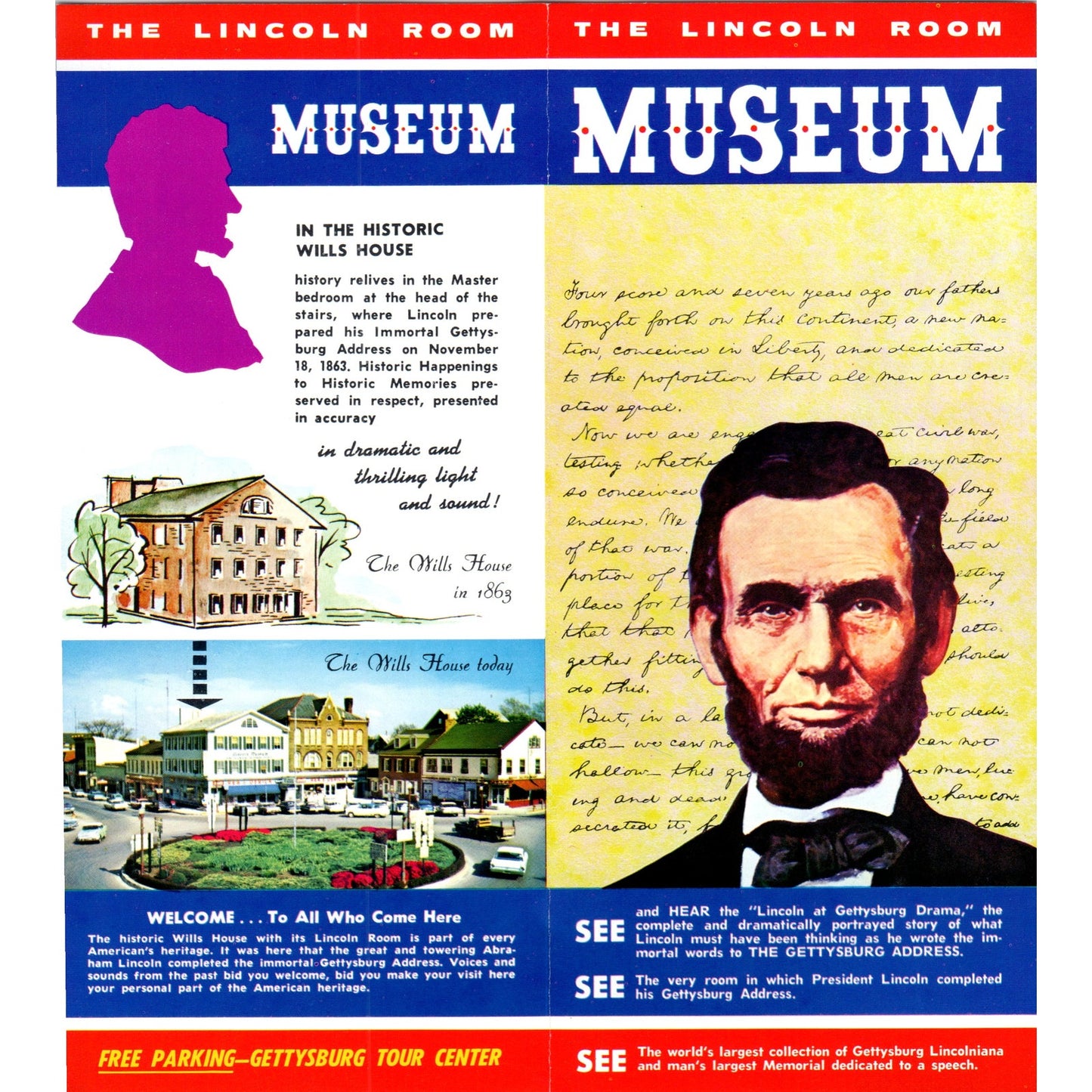 1970s The Lincoln Room Museum Gettysburg PA Fold Out Travel Brochure TF4-BB