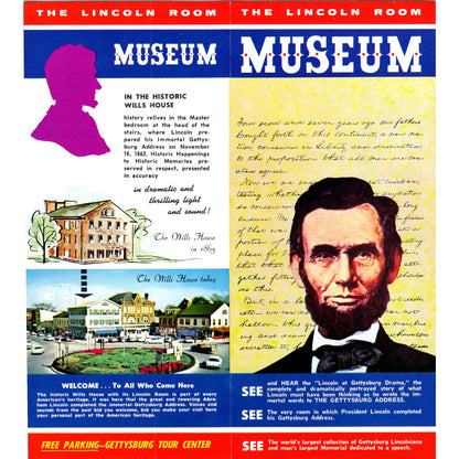 1970s The Lincoln Room Museum Gettysburg PA Fold Out Travel Brochure TF4-BB