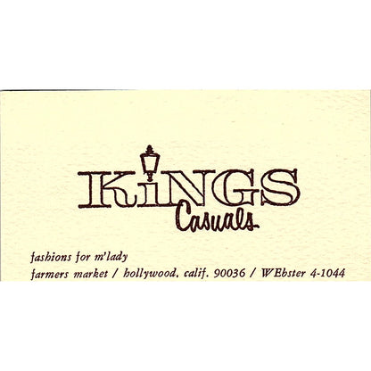 Kings Casuals Women's Clothing Farmers Market Hollywood CA Business Card SE5-B5