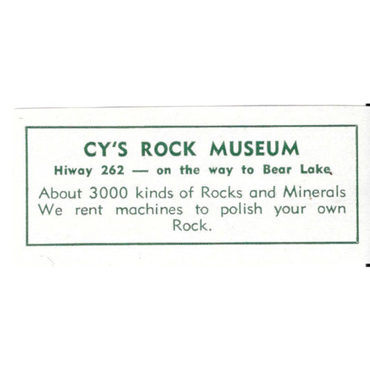 Cy's Rock Museum Highway 262 1957 Estes Park CO Ad AG4-S11