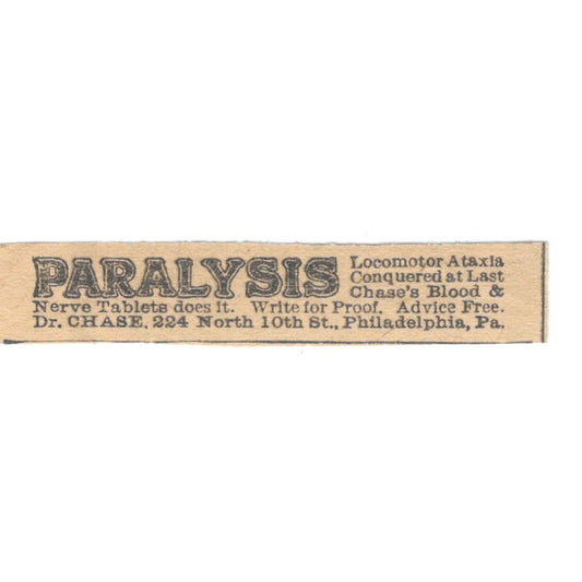 Paralysis Remede Dr. Chase Philadelphia PA 1910 Magazine Ad AF1-SS8