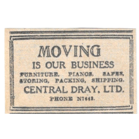 Central Dray Ltd Moving Business Winnipeg 1920 Ad AG2-S7