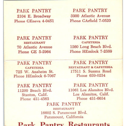 Park Pantry Restaurants Paramount California Vintage Business Card SD8-B8