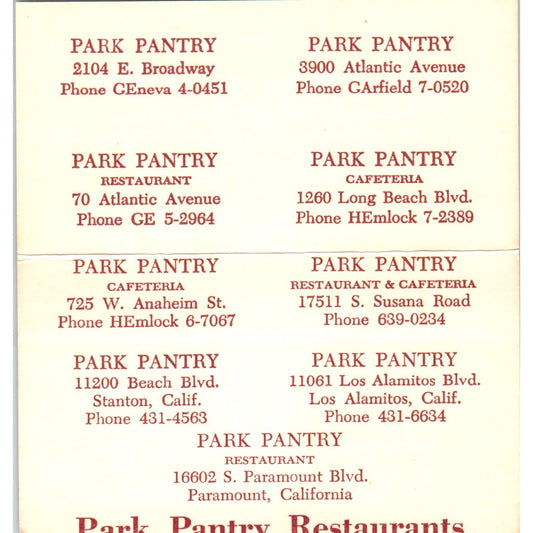Park Pantry Restaurants Paramount California Vintage Business Card SD8-B8