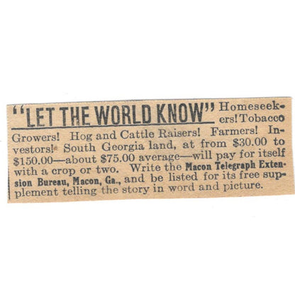 Macon Telegraph Extension Bureau Macon Georgia 1920 Ad AG2-S2