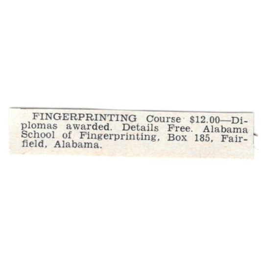 Fingerprinting Course Alabama School of Fingerprinting Fairfield 1955 Ad AG1-S3