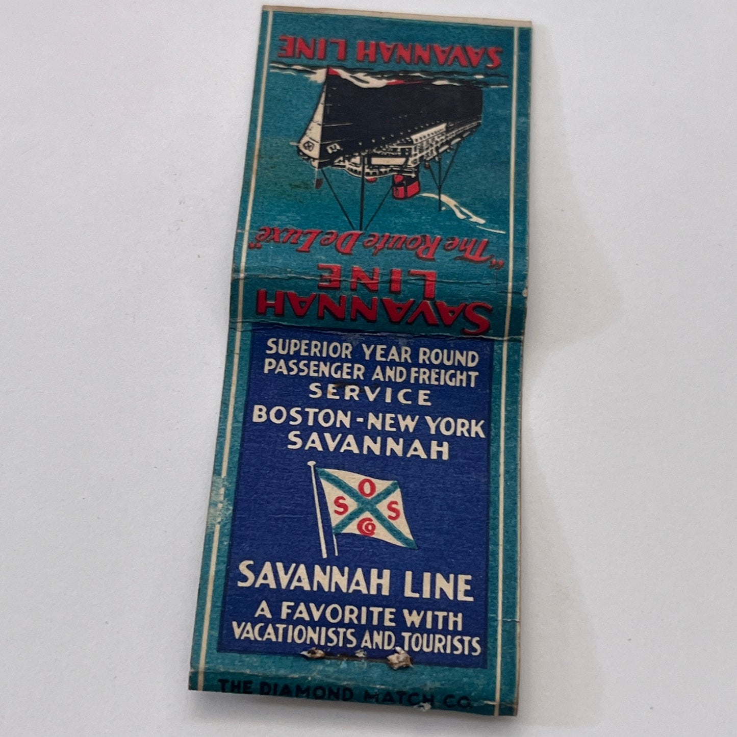 Savannah Line Steamer Boston-New York Vintage Matchbook Cover MM3-2