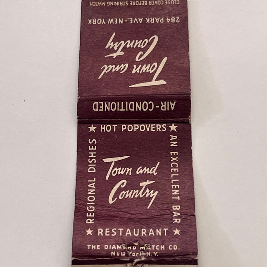 Town & Country Restaurant 284 Park Ave NY Vintage Matchbook Cover TB8-MB-15