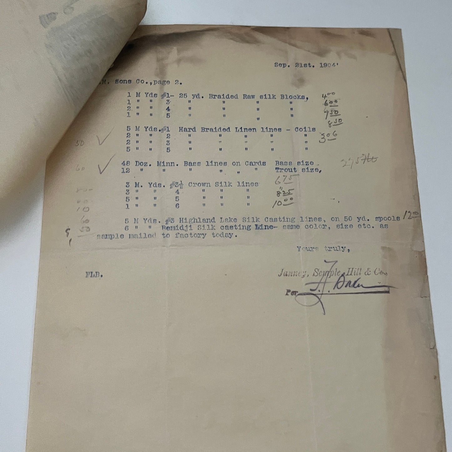 Janney, Semple, Hill & Co Hardware Minneapolis 1904 2-Page Billhead Receipt C15