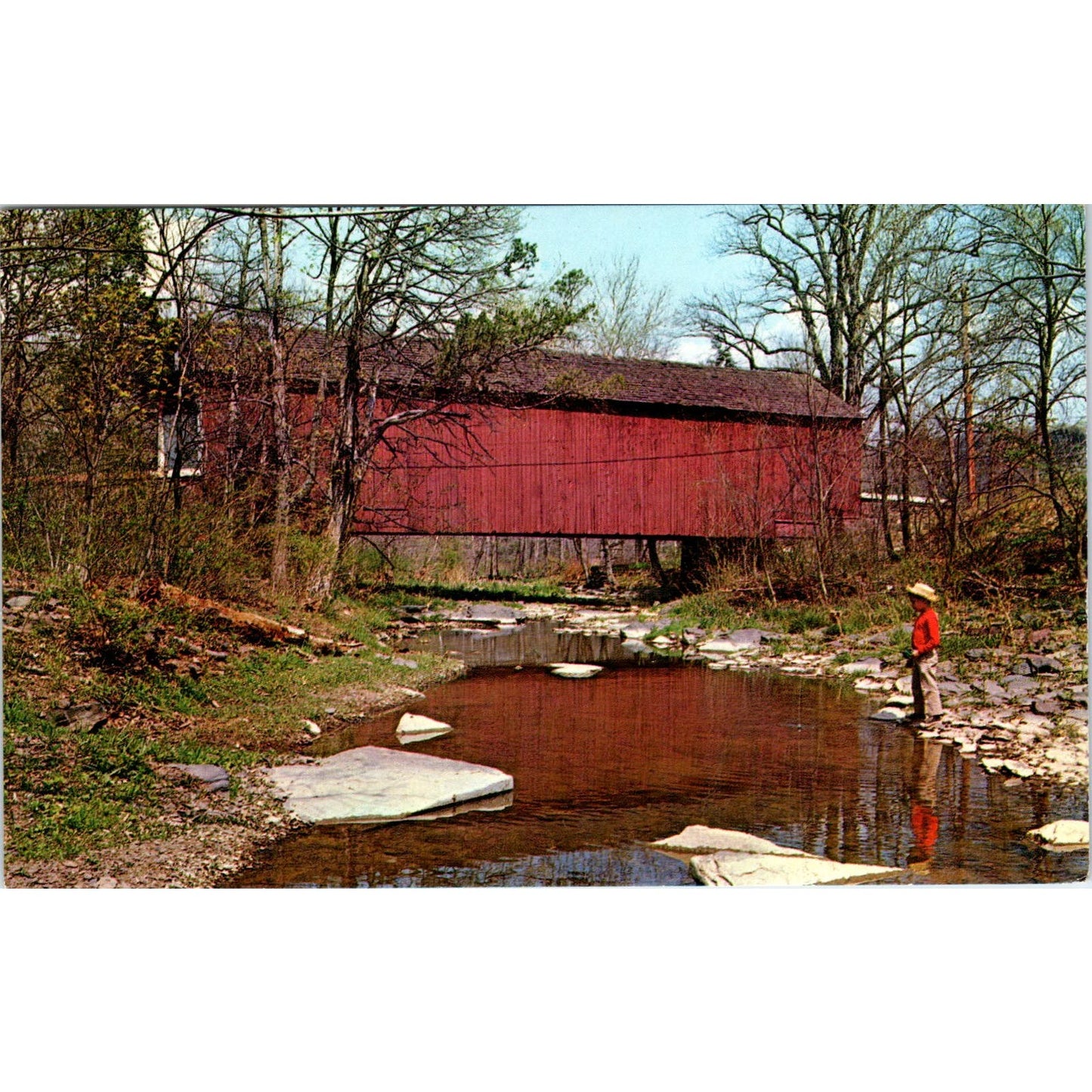 Cabin Run Bridge Bucks County 268 PA Vintage Covered Bridge Postcard PC17