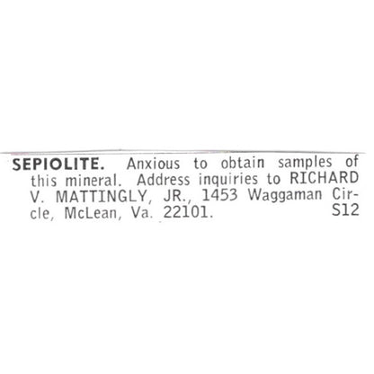 V. Mattingly Jr Sepiolite McLean Virginia 1972 Ad AF8-S8
