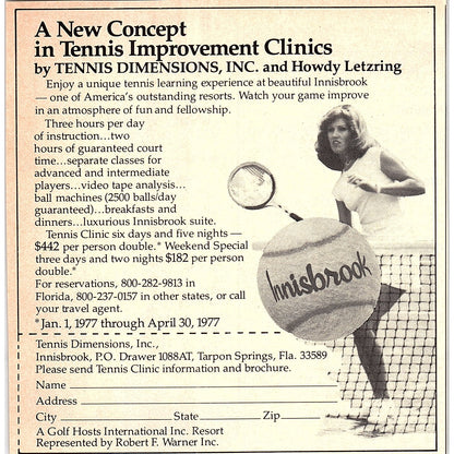Tennis Improvement Clinics Howdy Letzring Tarpon Springs FL 1977 Ad AF3-M2