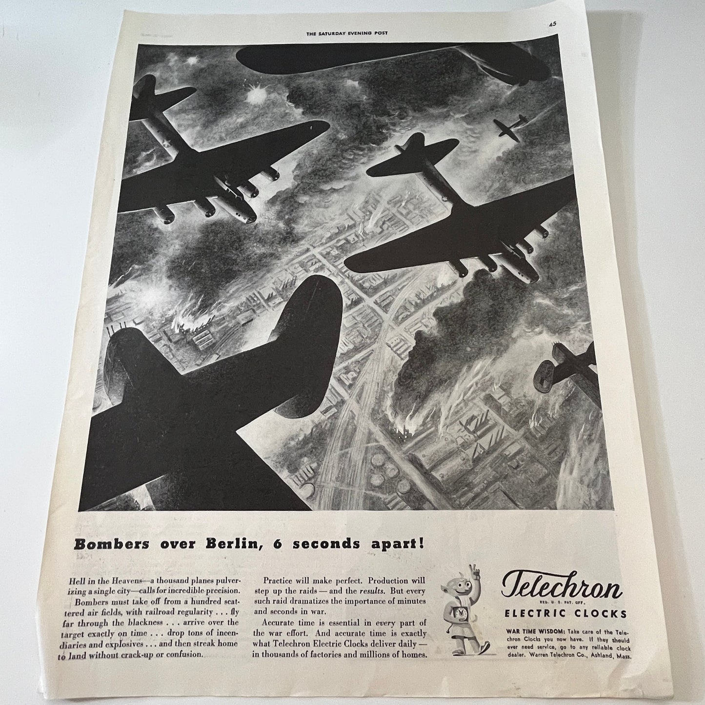 Warren Telechron Co. Telechron Electric Clocks Ashland MA 1943 WWII Ad SV1-6