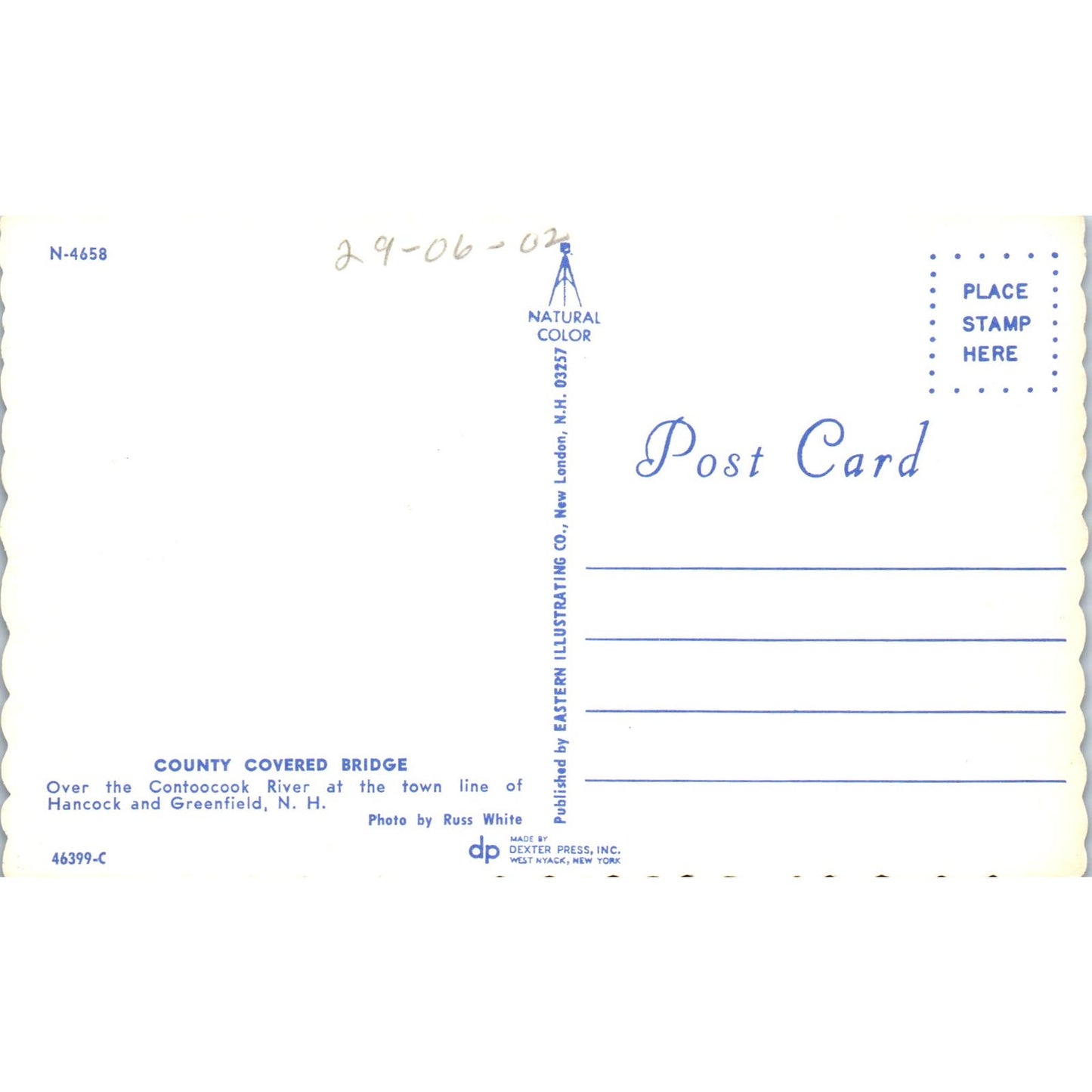 County Bridge Contoocook River Hancock Greenfield NH Covered Bridge Postcard PC3