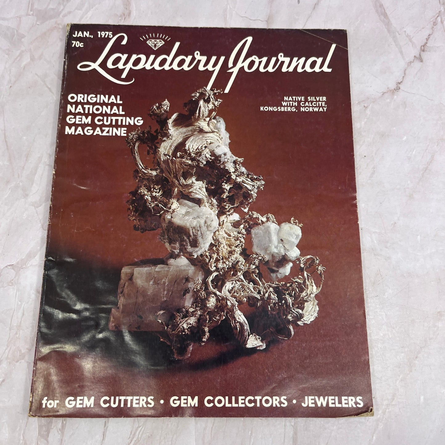 Native SIlver With Calcite Kongsberg Norway - Lapidary Journal - Jan 1975 M27