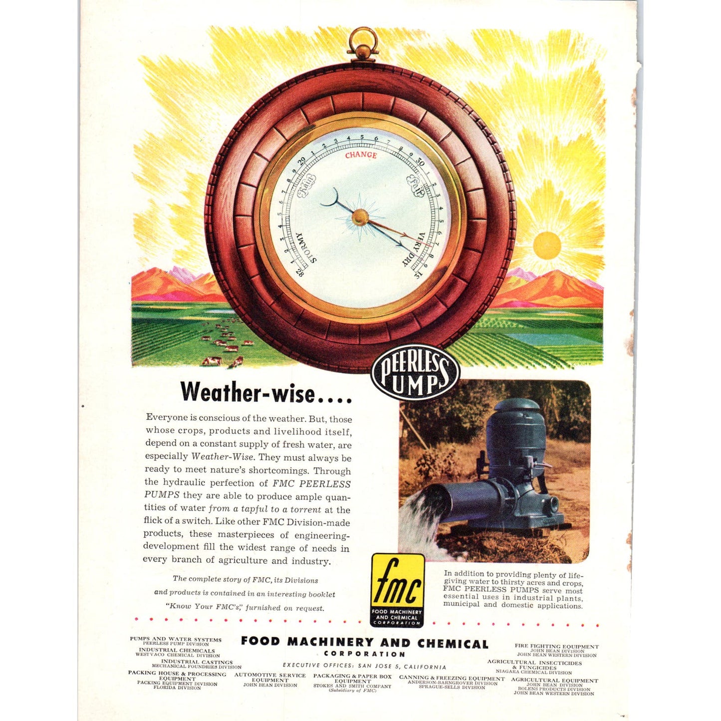 Food Machinery and Chemical Peerless Pumps Vintage Magazine Advertisement D9